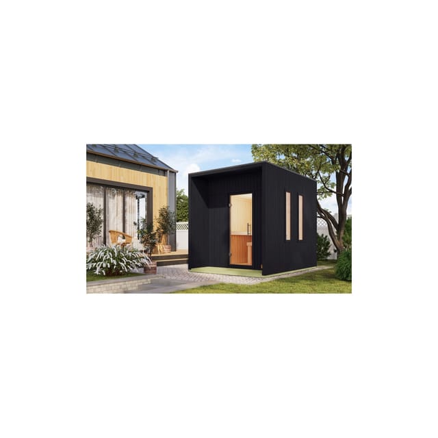 Chillroi 73mm Saunahaus Lejana Premium Inklusive Saunaofen mit Eingebauter Steuerung 9kW Schwarz