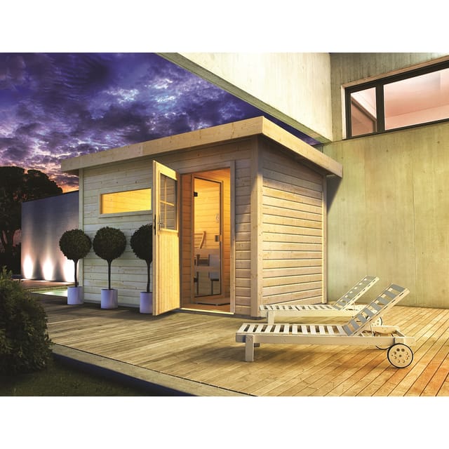 Chillroi Saunahaus Ondo 1 Premium SET Naturbelassen mit Bio Ofen 9kW Inklusive Kabel Dachfolie Fenster
