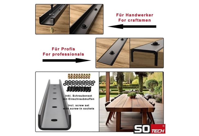 SOTECH 3 Stück Gratleisten U-Form 600 x 40 x 20 mm Schwarz für Tischplatten