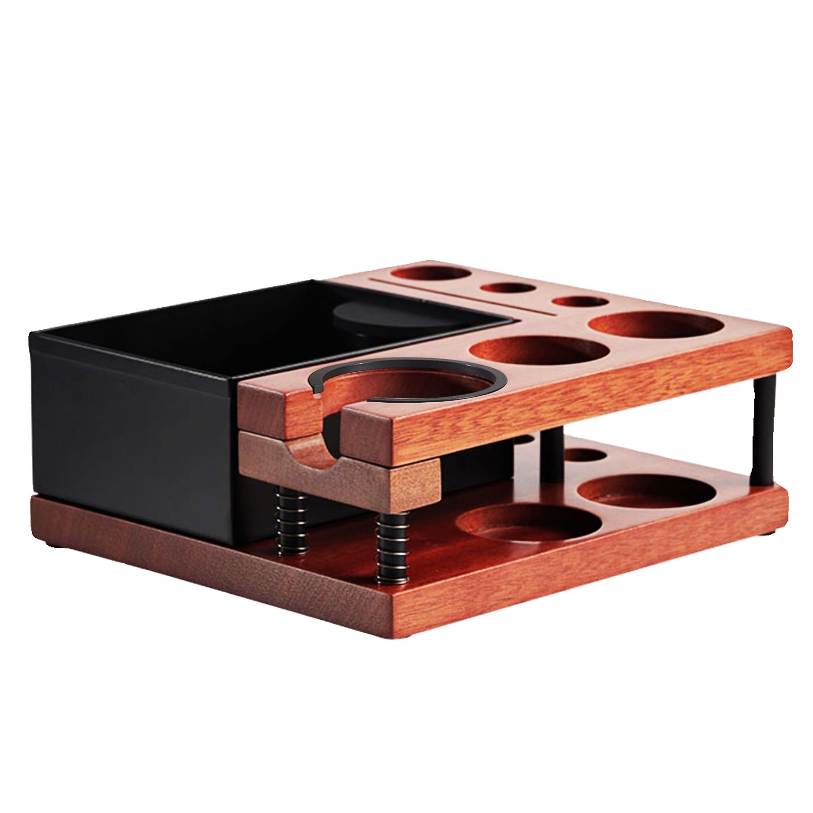 2-in-1 Espresso-zubereitungsstation, Brühbox, 2-stufiger Halter Für Dosierwerkzeuge, Universeller 51-58 Mm Filterhalter, Kaffeemaschine Aus Naturholz Mit Federbelastetem Teleskopständer Und Rutschfest