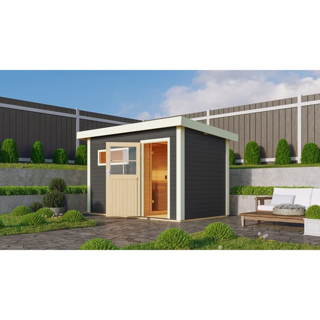 Chillroi Saunahaus Ondo 1 SET Terragrau mit Ofen 9kW Inklusive Zubehör