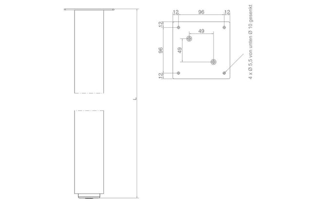 SOTECH Tischbein Eckig 70 x 70 mm Höhe 720 mm Edelstahloptik Ohne Steckdosen