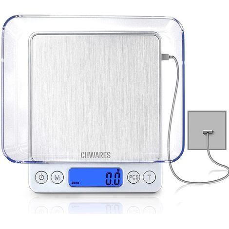 Zolginah Digitale Küchenwaage, Usb-aufladbar, 3 Kg/0,1 G, Mini-elektro-küchenwaage, Wasserdicht, Lcd-display, Edelstahl, Für Zutaten, Kaffee