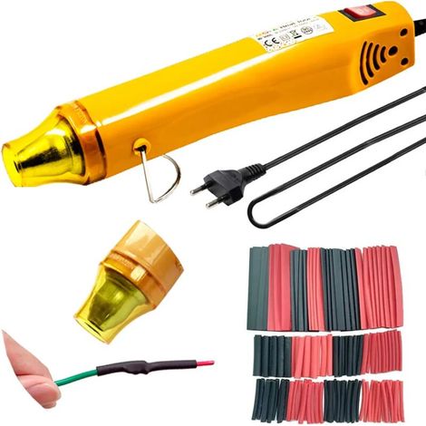 Zolginah Heißluftpistole Mit 200 Cm Langem Kabel Und 127 Schrumpfschlauch-stücken, 300 W, Zwei Temperaturstufen, Ideal Zum Verarbeiten Von Schrumpfschläuchen Und Für Kleine Bastelarbeiten.