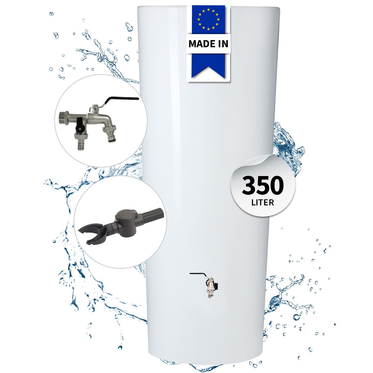 Garantia Color 2in1 Regentonne Komplett-set 350 Liter Coco Inkl. Chrom-doppelauslaufhahn Und Fallrohranschluss