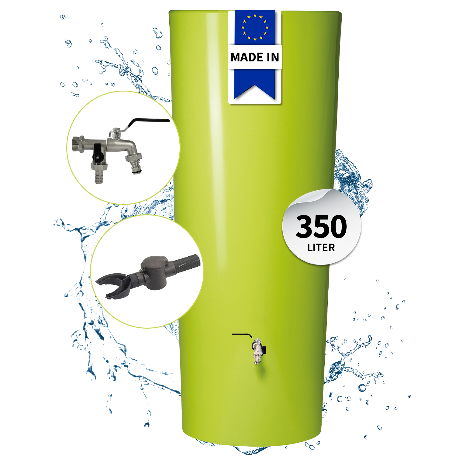 Garantia Color 2in1 Regentonne Komplett-set 350 Liter Apple Inkl. Chrom-doppelauslaufhahn Und Fallrohranschluss