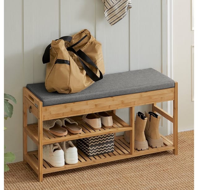 SoBuy Schuhbank mit Sitzfläche und Schubladen Sitzbank Natur Bambus FSR47-N