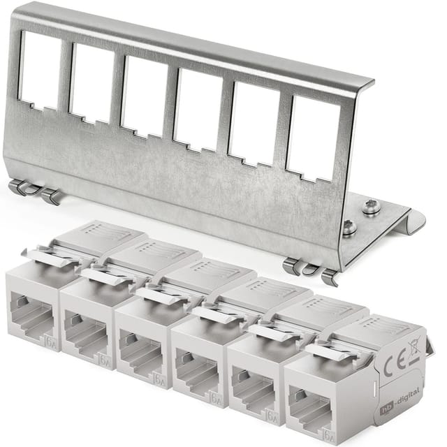 hb-digital Hutschienenadapter 6 Port mit CAT 6a Keystone Modul RJ45