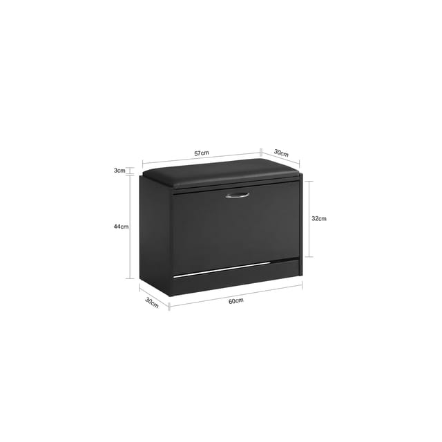 SoBuy Schuhbank mit Sitzkissen und 1 Klappe MDF PU Schwarz FSR16-SCH