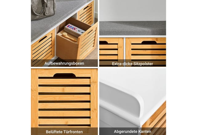 SoBuy Schuhtruhe mit 3 Körben Weiß-Natur Holzwerkstoff FSR23-WN