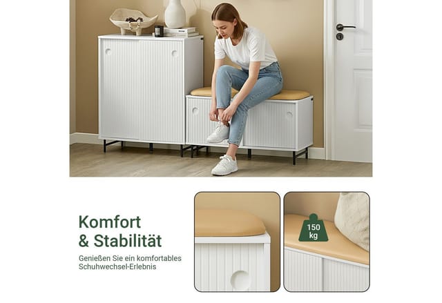 SoBuy Schuhbank mit Sitzfläche und Schiebetüren MDF Bambus Weiß FSR116-W