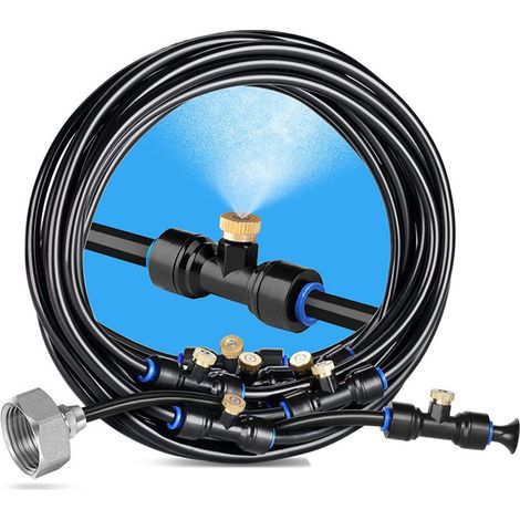 Ineasicer Outdoor-sprühsystem, 12 M Terrassen-sprühgerät Mit 16 Sprühdüsen + 1 Adapter (messing, 3/4")