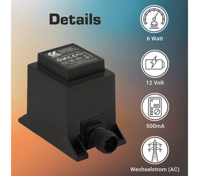 Kerry Electronics Trafo 6W 12V/AC IP44 Netzkabel 2-Pin-Stecker