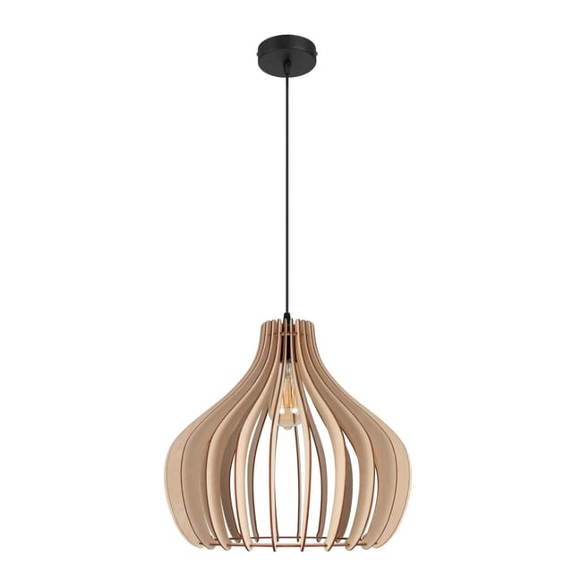 Licht-Erlebnisse Pendelleuchte Holz Metall Ø 40 cm Rund In Schwarz Natur Skandi