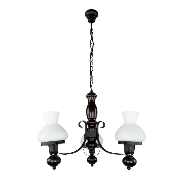 EASYLIGHT Kronleuchter Mit Schirm 50 cm Breit Metall Holz Glas E27 Rustikal