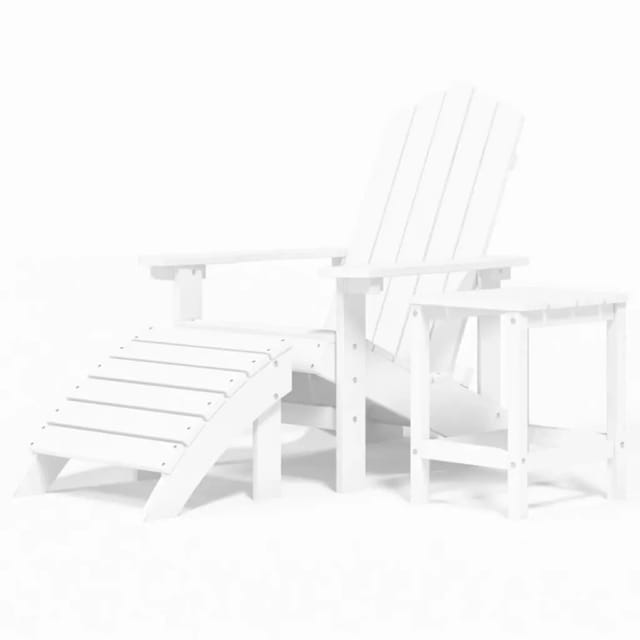 vidaXL Adirondack-Gartenstuhl mit Hocker & Tisch HDPE Weiß 3095708