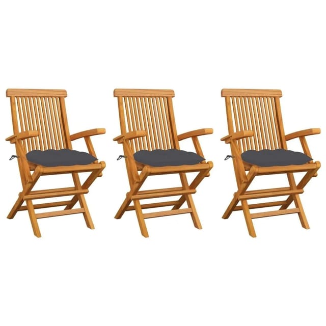 vidaXL Gartenstühle mit Anthrazit Kissen 3 Stk Massivholz Teak 3062529