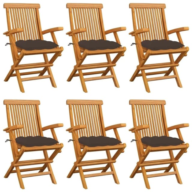 vidaXL Gartenstühle mit Taupe Kissen 6 Stk Massivholz Teak 3062564