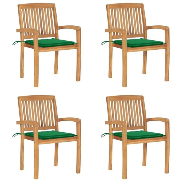 vidaXL Stapelbare Gartenstühle mit Kissen 4 Stk Massivholz Teak 3073215