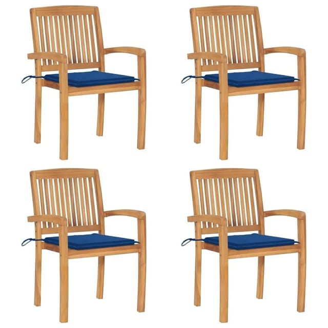 vidaXL Stapelbare Gartenstühle mit Kissen 4 Stk Massivholz Teak 3073220