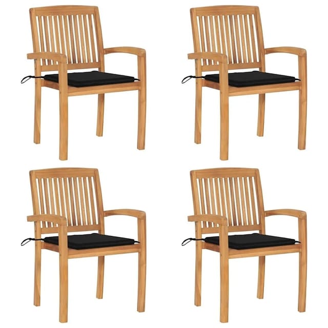 vidaXL Stapelbare Gartenstühle mit Kissen 4 Stk Massivholz Teak 3073217