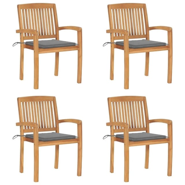 vidaXL Stapelbare Gartenstühle mit Kissen 4 Stk Massivholz Teak 3073211