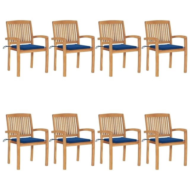 vidaXL Stapelbare Gartenstühle mit Kissen 8 Stk Massivholz Teak 3073250