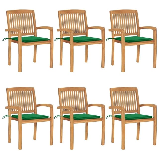 vidaXL Stapelbare Gartenstühle mit Kissen 6 Stk Massivholz Teak 3073230