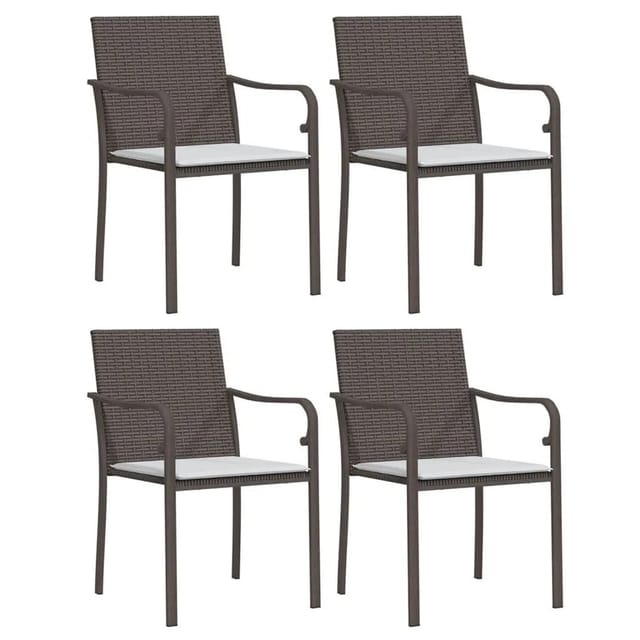 vidaXL Gartenstühle mit Kissen 4 Stk Braun 56x59x84 cm Poly Rattan 3187073