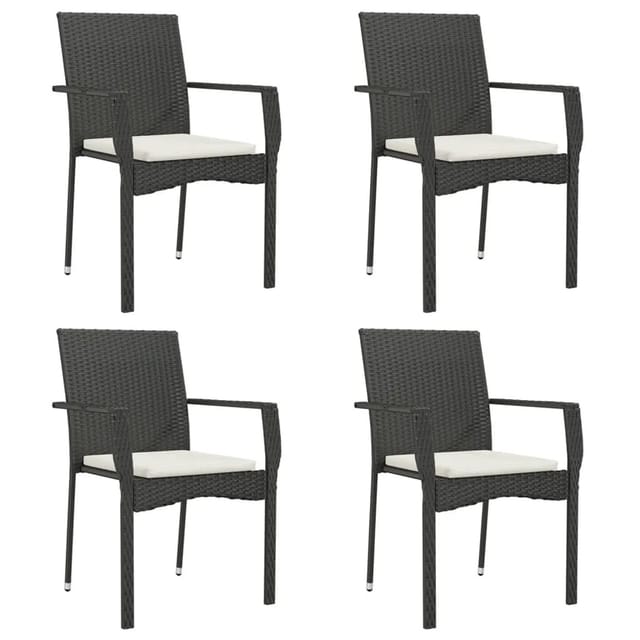 vidaXL Gartenstühle mit Kissen 4 Stk Poly Rattan Schwarz 319883
