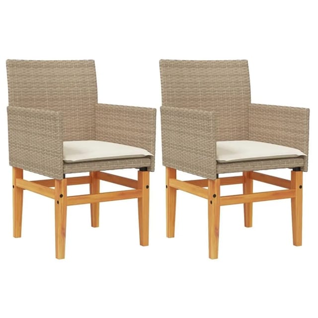 vidaXL Gartenstühle mit Kissen 2 Stk Beige Poly Rattan Massivholz 368716