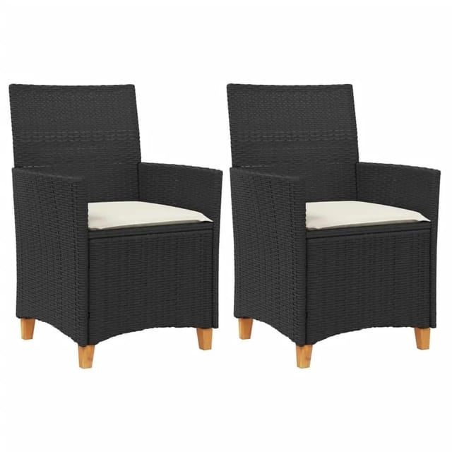 vidaXL Gartenstühle mit Kissen 2 Stk Schwarz Poly Rattan Massivholz 368717