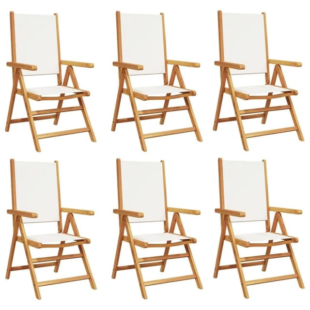 vidaXL Gartenstuhl Verstellbar 6 Stk Cremeweiß Stoff und Massivholz 3214539