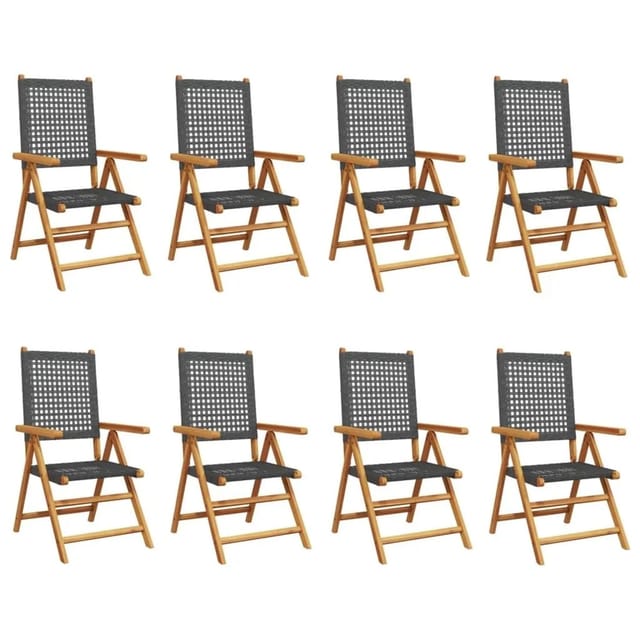vidaXL Gartenstuhl Verstellbar 8 Stk Schwarz Poly Rattan Massivholz 3214522