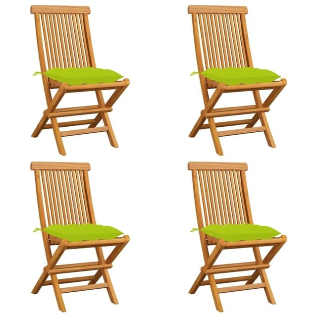 vidaXL Gartenstühle mit Hellgrünen Kissen 4 Stk Massivholz Teak 3062594