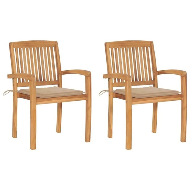 vidaXL Gartenstühle 2 Stk mit Beige Kissen Massivholz Teak 3063255