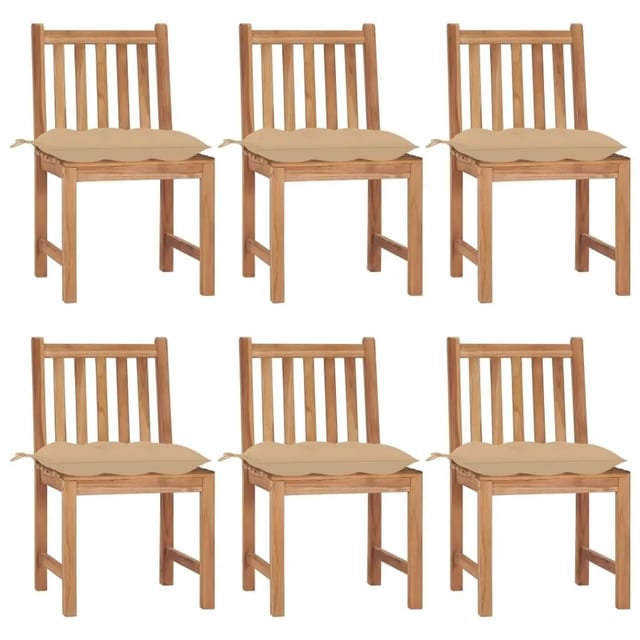 vidaXL Gartenstühle 6 Stk mit Kissen Massivholz Teak 3073133