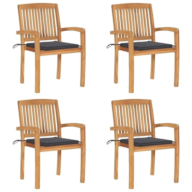 vidaXL Stapelbare Gartenstühle mit Kissen 4 Stk Massivholz Teak 3073210