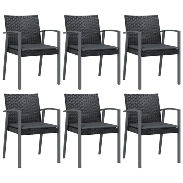 vidaXL Gartenstühle mit Kissen 6 Stk Schwarz 56,5x57x83cm Poly Rattan 3187080