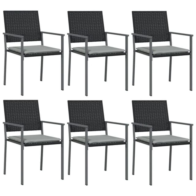 vidaXL Gartenstühle mit Kissen 6 Stk Schwarz 54x62,5x89cm Poly Rattan 3187082