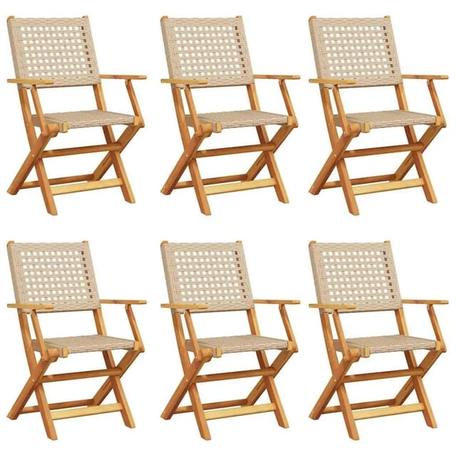 vidaXL Gartenstühle 6 Stk Klappbar Beige Poly Rattan & Massivholz 3214563