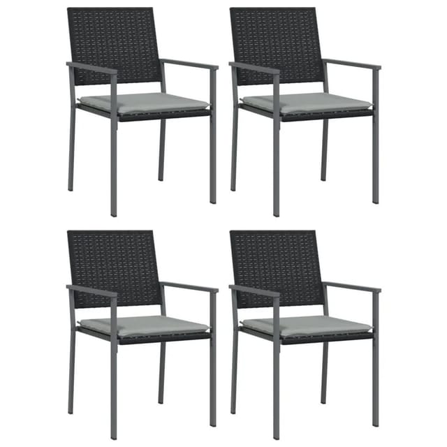 vidaXL Gartenstühle mit Kissen 4 Stk Schwarz 54x62,5x89cm Poly Rattan 3187081