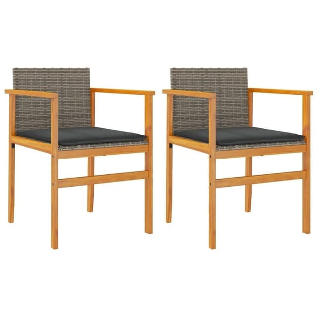 vidaXL Gartenstühle mit Kissen 2 Stk Grau Poly Rattan Massivholz 368712
