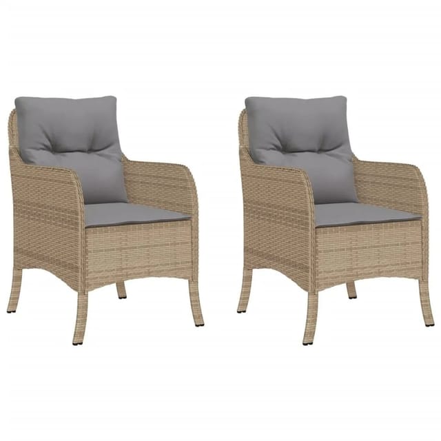 vidaXL Gartenstühle mit Kissen 2 Stk Beigemischung Poly Rattan 365149