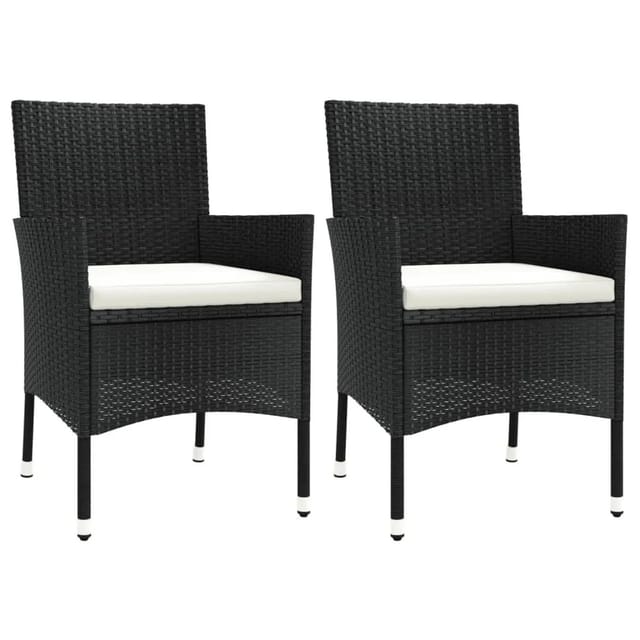 vidaXL Gartenstühle mit Kissen 2 Stk Schwarz Poly Rattan 362519