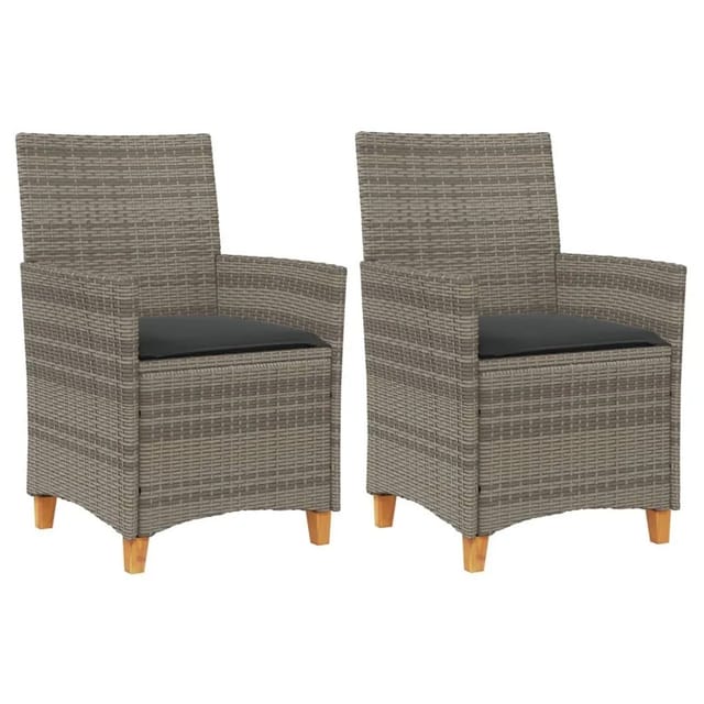 vidaXL Gartenstühle mit Kissen 2 Stk Grau Poly Rattan Massivholz 368718