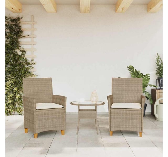 vidaXL Gartenstühle mit Kissen 2 Stk Beige Poly Rattan Massivholz 368719