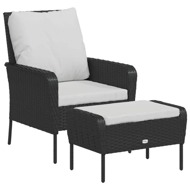 vidaXL Gartenstuhl mit Fußhocker Schwarz Poly Rattan 364116