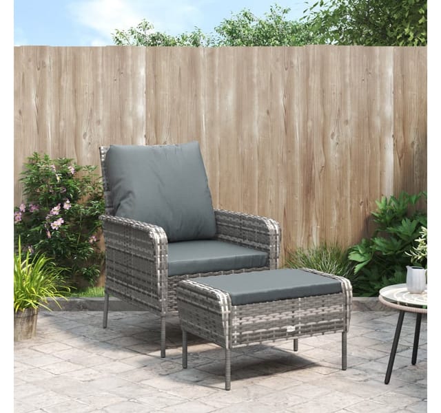 vidaXL Gartenstuhl mit Fußhocker Grau Poly Rattan 364115