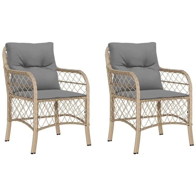 vidaXL Gartenstühle mit Kissen 2 Stk Beigemischung Poly Rattan 365157